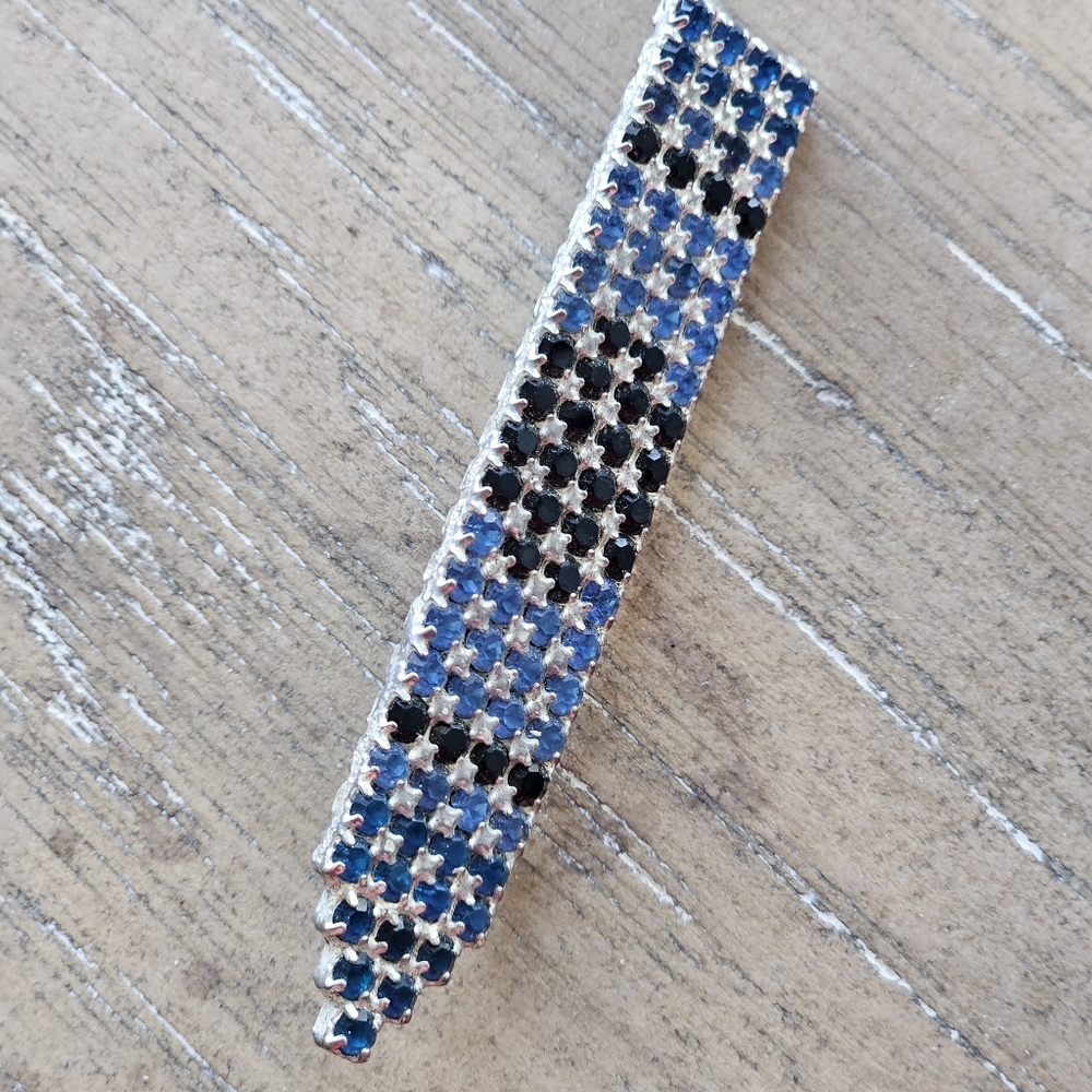 Dorothy Bauer Blue Crayon Brooch with Rhinestones
